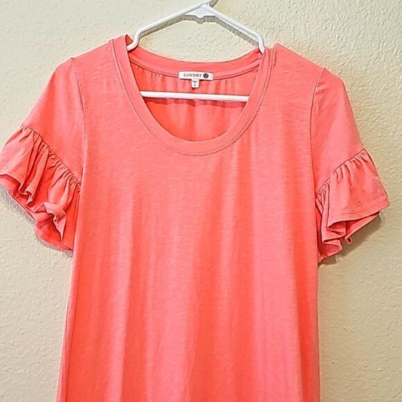 Sundry Dress Peach Orange T Shirt A Line Ruffle Short Sleeve size 0 - Picture 2 of 8